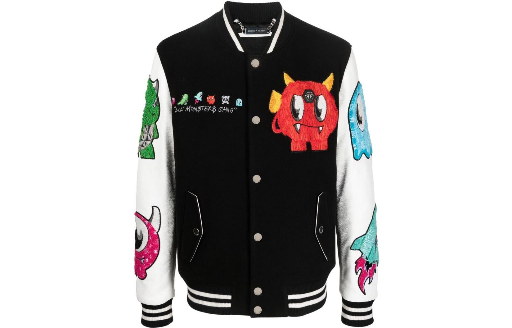 PHILIPP PLEIN FW22 Black Patterned Print V-Neck Button-Up Jacket AABCMRB1986PTE120N0201