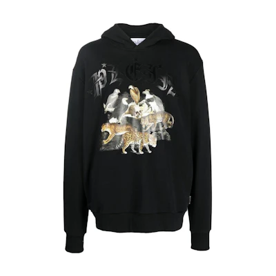 PHILIPP PLEIN FW22 Black Printed Pullover Hoodie Long Sleeve AABCMJB2792PJO002N02