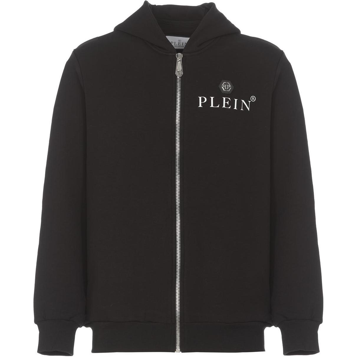 PHILIPP PLEIN FW22 Black Zip Hoodie with Logo Print for Men FABCMJB2752PJY002N02