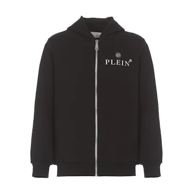 PHILIPP PLEIN FW22 Black Zip Hoodie with Logo Print for Men FABCMJB2752PJY002N02
