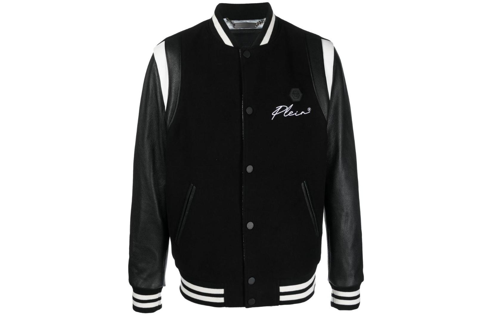 PHILIPP PLEIN FW22 Contrast Logo Embroidered Jacket Black LABCMLB1414PLE010N