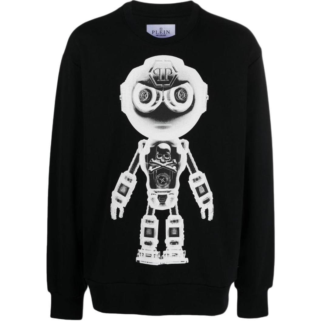 PHILIPP PLEIN FW22 Graphic Print Crewneck Long Sleeve Sweatshirt Black Men AABCMJO0957PJO002N02