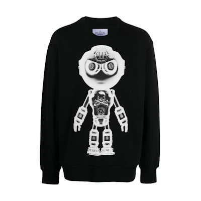 PHILIPP PLEIN FW22 Graphic Print Crewneck Long Sleeve Sweatshirt Black Men AABCMJO0957PJO002N02