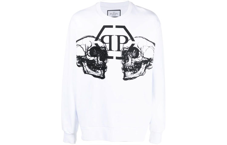 PHILIPP PLEIN FW22 Graphic Print Crewneck Pullover Sweatshirt White AABCMJO0891PJY002N0102