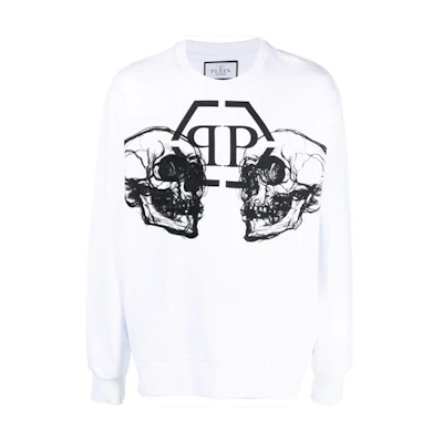 PHILIPP PLEIN FW22 Graphic Print Crewneck Pullover Sweatshirt White AABCMJO0891PJY002N0102
