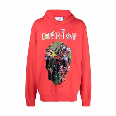 PHILIPP PLEIN FW22 Graphic Print Red Hoodie for Men AABCWLC0045PFU02
