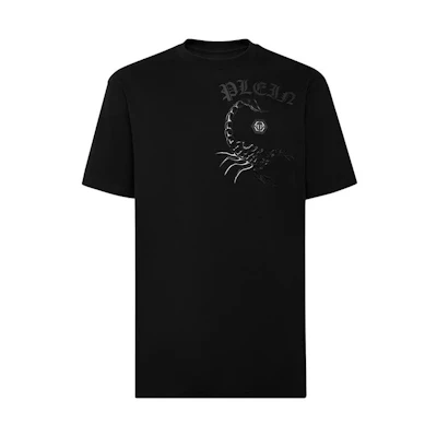 PHILIPP PLEIN FW22 Hexagon Logo Print Crewneck T-Shirt Men’s Black FABC-MTK5710-PJY002N-0202