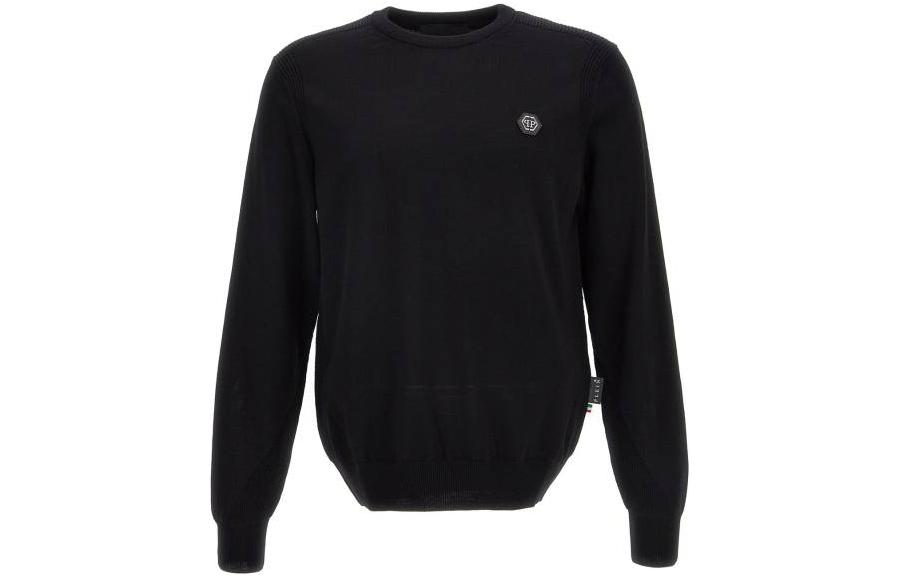 PHILIPP PLEIN FW22 Logo Black Crewneck Pullover Sweatshirt Men FABCMKO1136PKN002N02