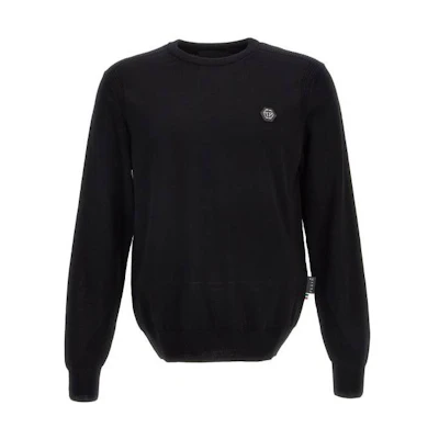 PHILIPP PLEIN FW22 Logo Black Crewneck Pullover Sweatshirt Men FABCMKO1136PKN002N02