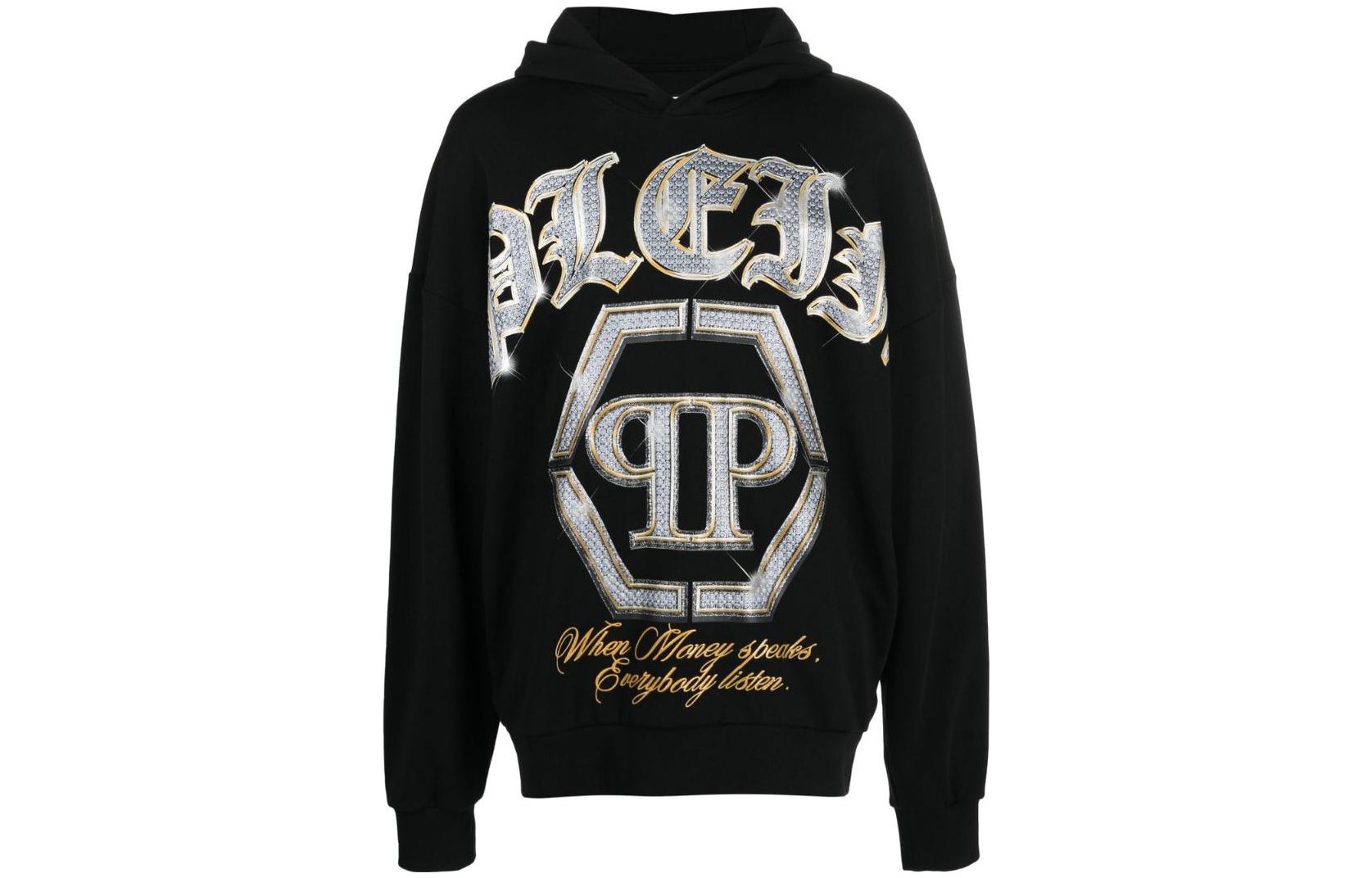PHILIPP PLEIN FW22 Logo Print Cotton Hoodie Black Long Sleeve AABCMJB2861PJO002N02