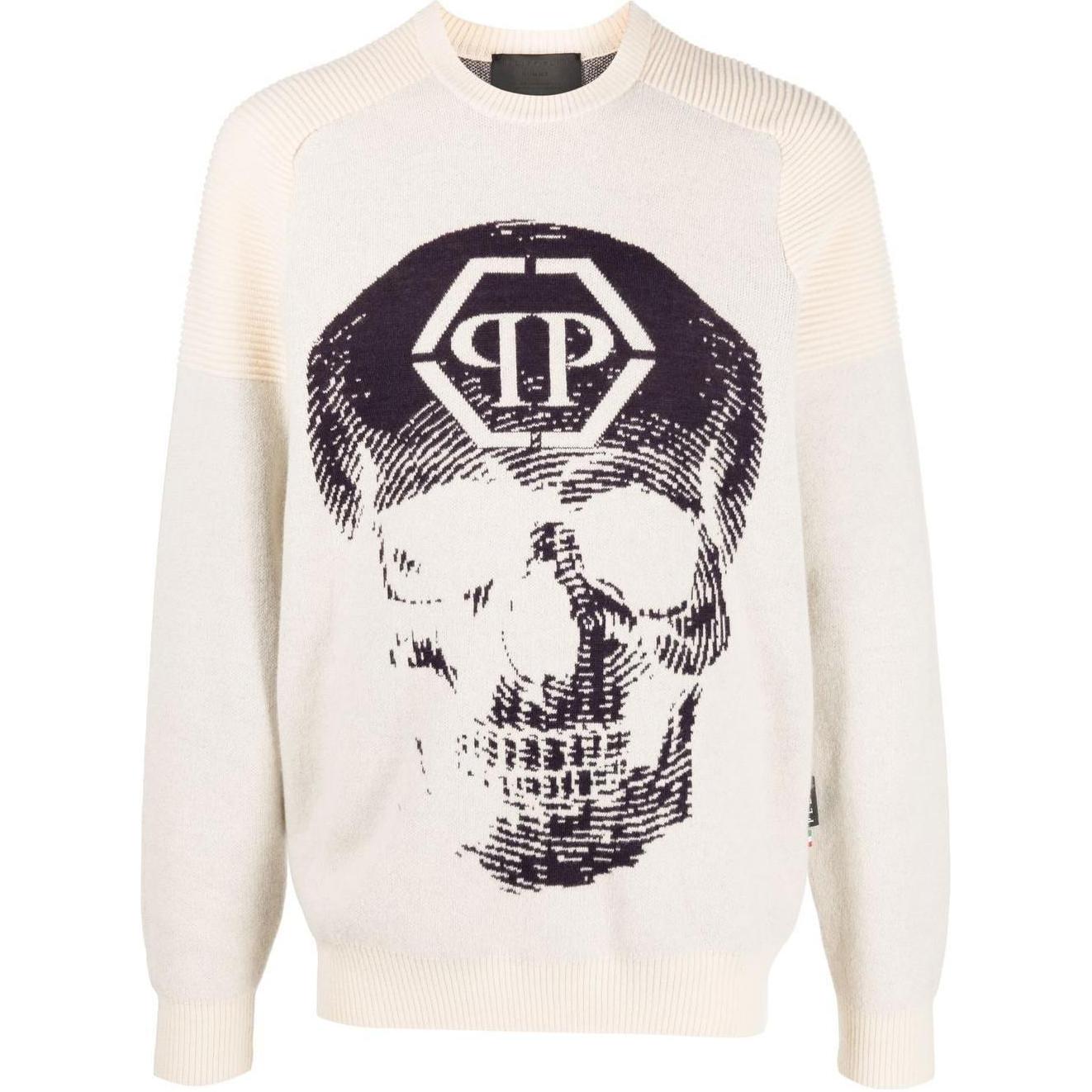 PHILIPP PLEIN FW22 Logo Print Crewneck Loose Sweatshirt White AABCMKO1186PKN002N75
