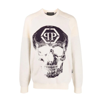 PHILIPP PLEIN FW22 Logo Print Crewneck Loose Sweatshirt White AABCMKO1186PKN002N75