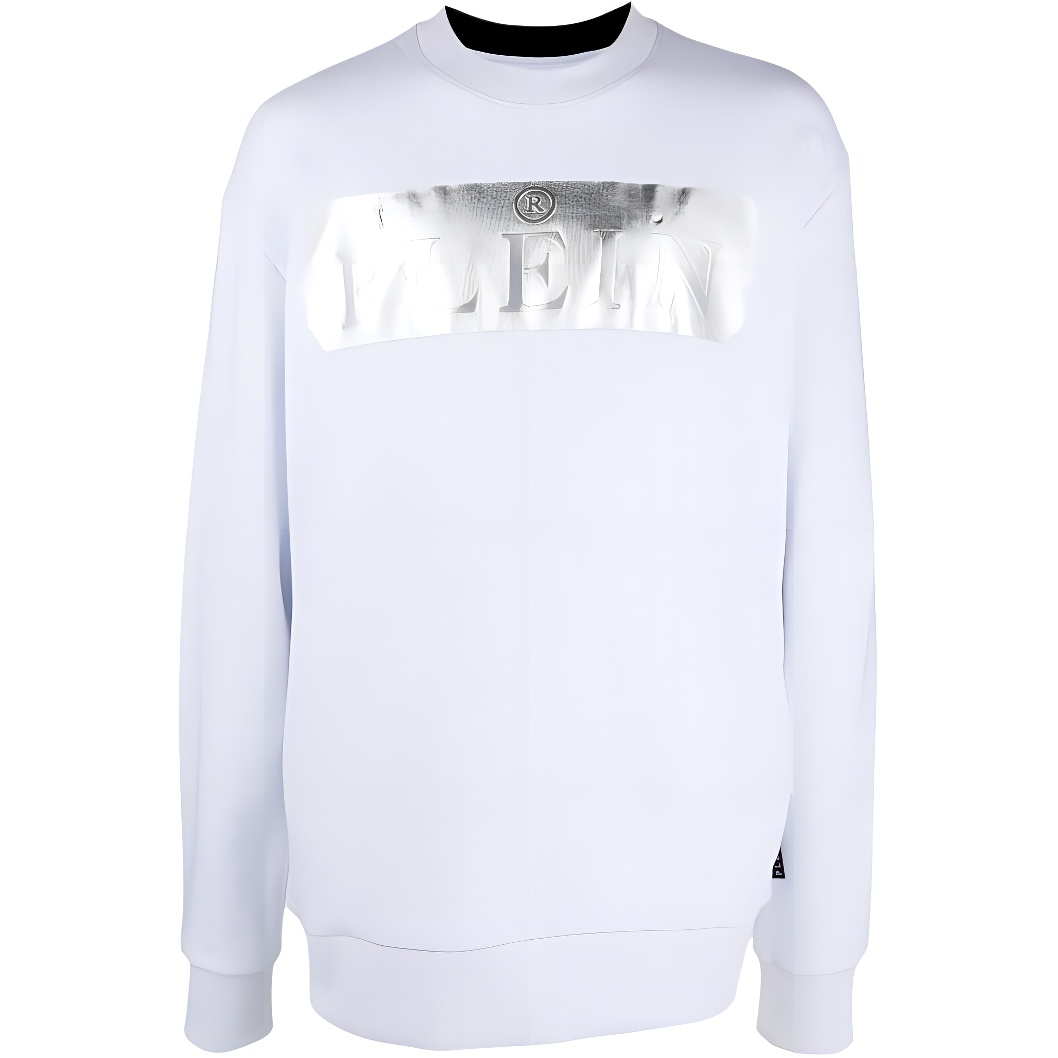 PHILIPP PLEIN FW22 Logo Print Crewneck Pullover Sweatshirt White AABCMJO0923PJO002N01