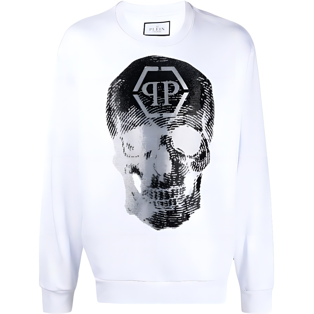 PHILIPP PLEIN FW22 Logo Print Crewneck Pullover Sweatshirt Men’s White AABCMJO0958PJO002N-01