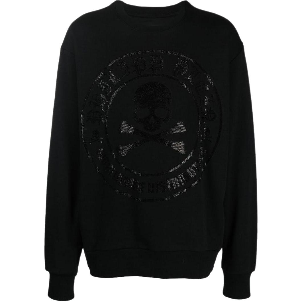 PHILIPP PLEIN FW22 Logo Print Crewneck Pullover Sweatshirt Men’s Black AABCMJO0966PJY002N