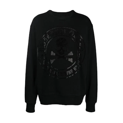 PHILIPP PLEIN FW22 Logo Print Crewneck Pullover Sweatshirt Men’s Black AABCMJO0966PJY002N
