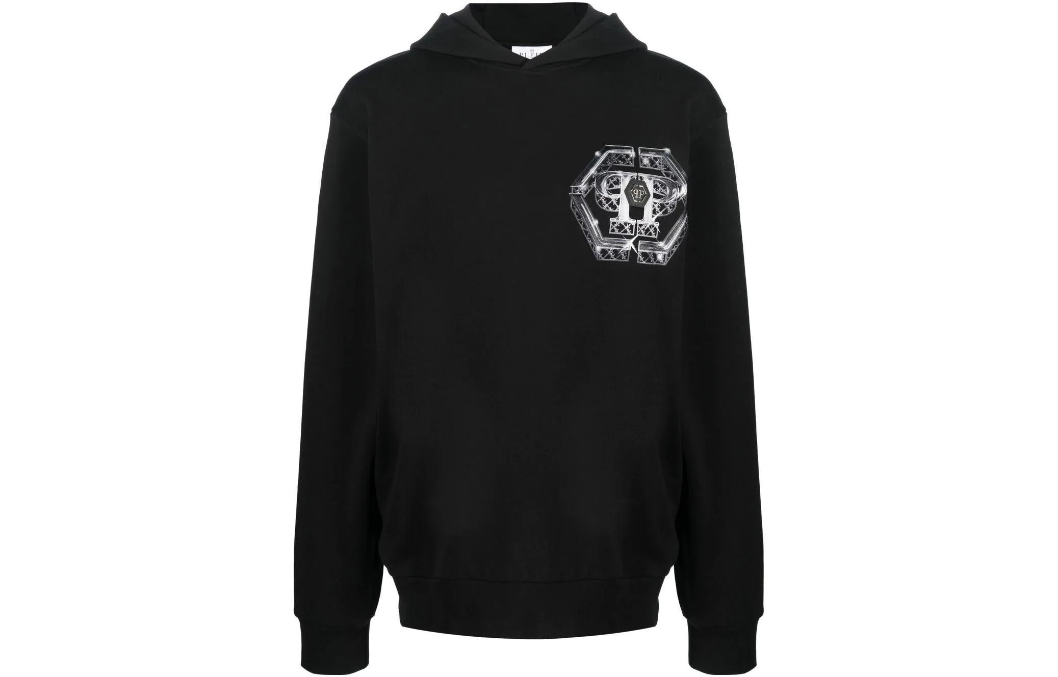 PHILIPP PLEIN FW22 Logo Print Hoodie Black Men’s Fashion AABC-MJB2850-PJO002N