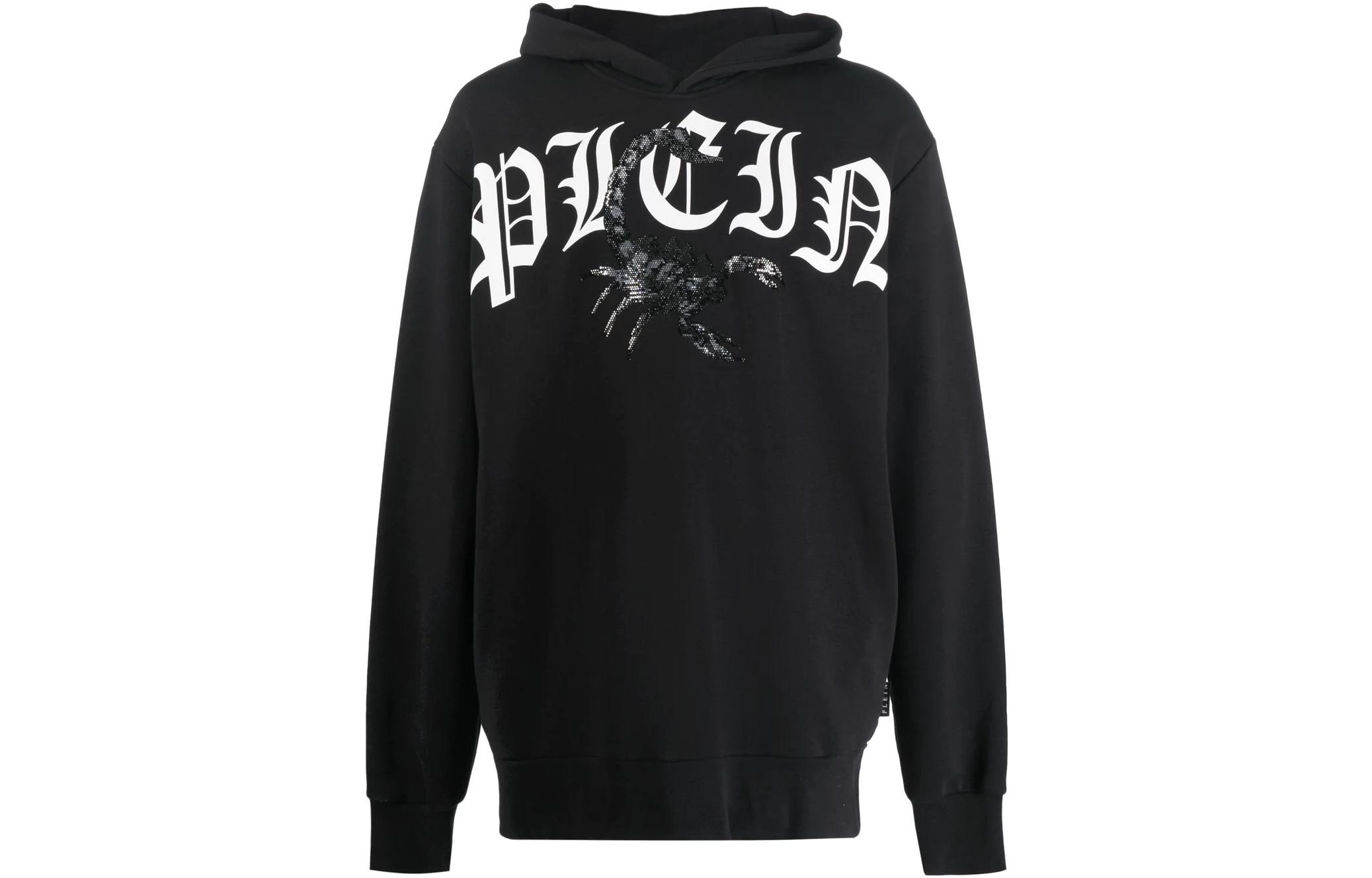 PHILIPP PLEIN FW22 Logo Print Pullover Hoodie Black FABCMJB2732PJY002N02