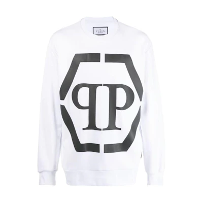 PHILIPP PLEIN FW22 Logo Printed Crewneck Long Sleeve Sweatshirt White Mens FABCMJO0883PJY002N0102