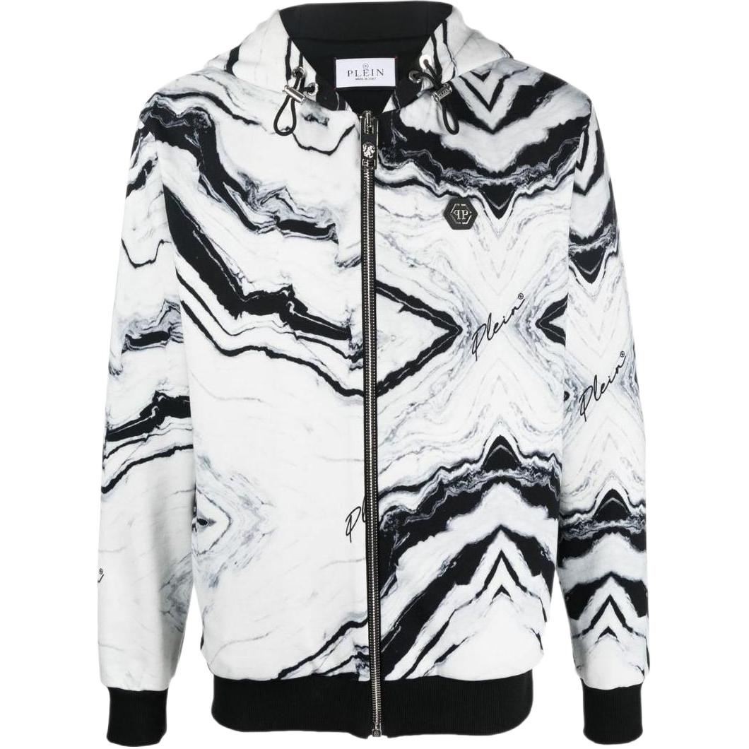 PHILIPP PLEIN FW22 Marble Long Sleeve Hoodie Jacket Men’s White AABCMJJ0449PTE003N01
