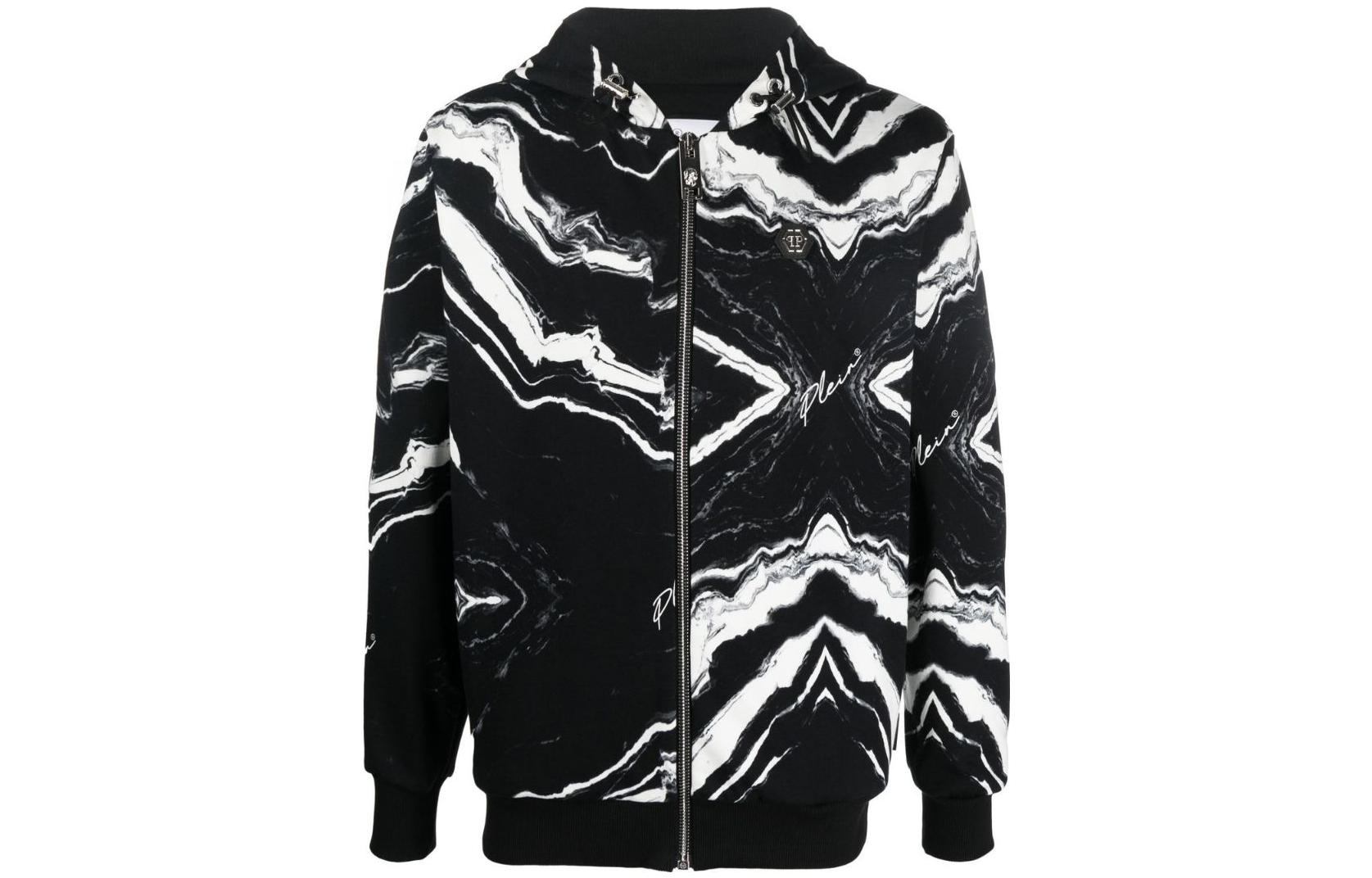 PHILIPP PLEIN FW22 Marble Print Hoodie Jacket Black AABCMJJ0449PTE003N-02