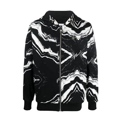 PHILIPP PLEIN FW22 Marble Print Hoodie Jacket Black AABCMJJ0449PTE003N-02
