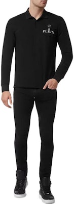 PHILIPP PLEIN FW22 Polo Negro Manga Larga Hombre con Logo Sólido Estampado. FABC-MTK5699-PTE003N-0201 Lookbook PHILIPP PLEIN FW22 Polo Negro Manga Larga Hombre con Logo Sólido Estampado. FABC-MTK5699-PTE003N-0201