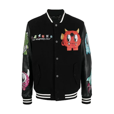 PHILIPP PLEIN FW22 Monster Applique Baseball Jacket Men’s Black AABCMRB1962PTE120N-02