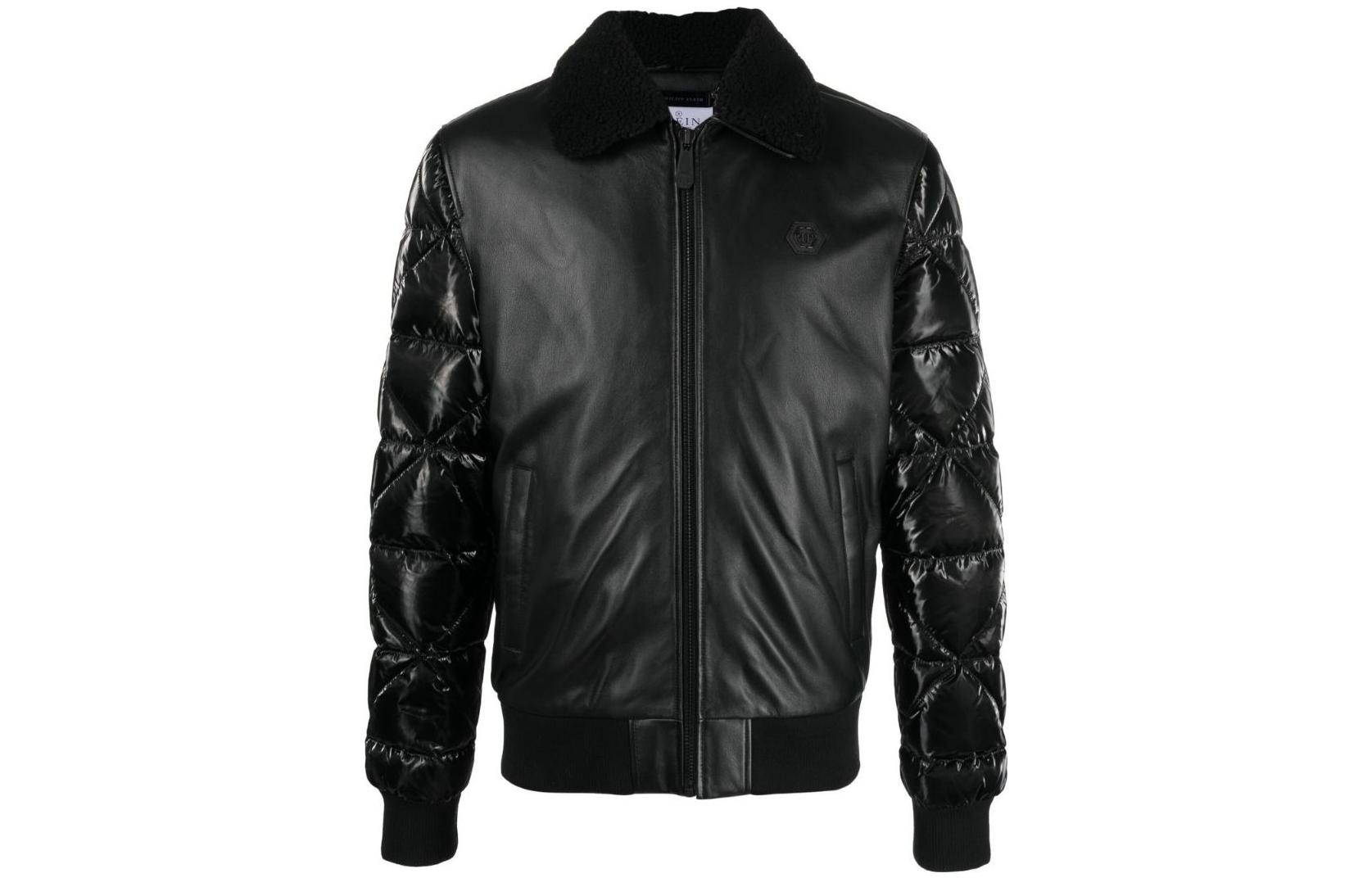 PHILIPP PLEIN FW22 Padded Aviator Zip Jacket Black AABCMLB1642PLE010N02