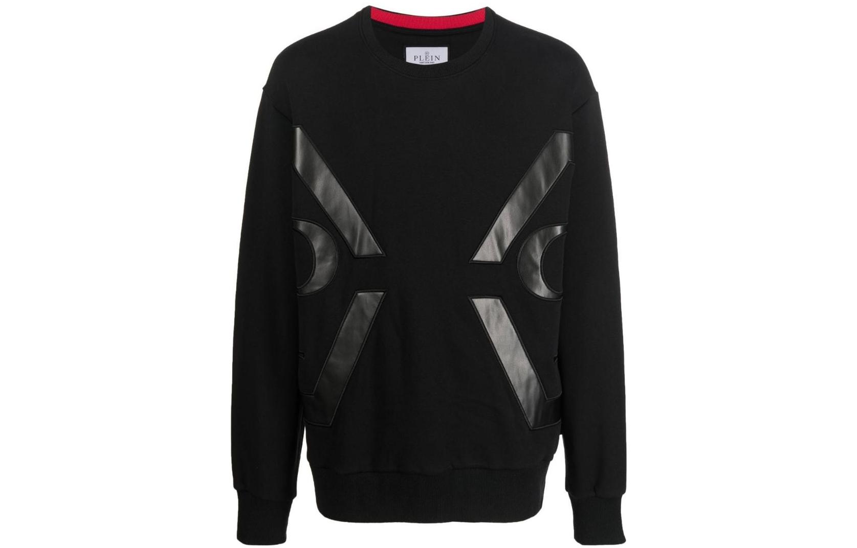 PHILIPP PLEIN FW22 Patchwork Crewneck Pullover Sweatshirt Men Black AABCMJO0924PJO002N02