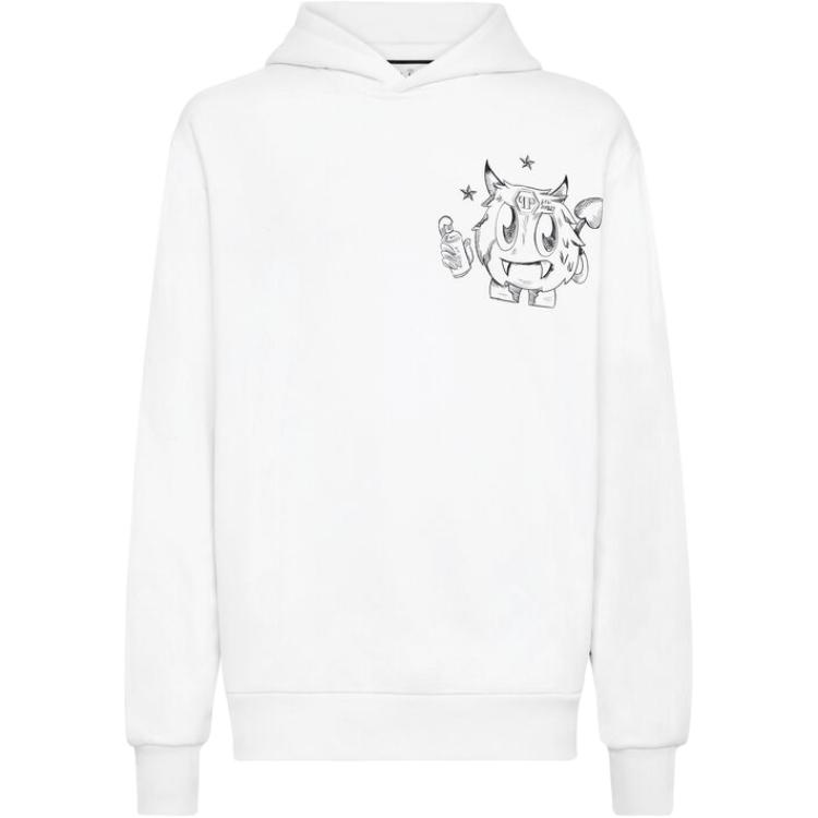 PHILIPP PLEIN FW22 Printed Cotton Hoodie Sweatshirt Men’s White AABCMJB2826PJO002N01