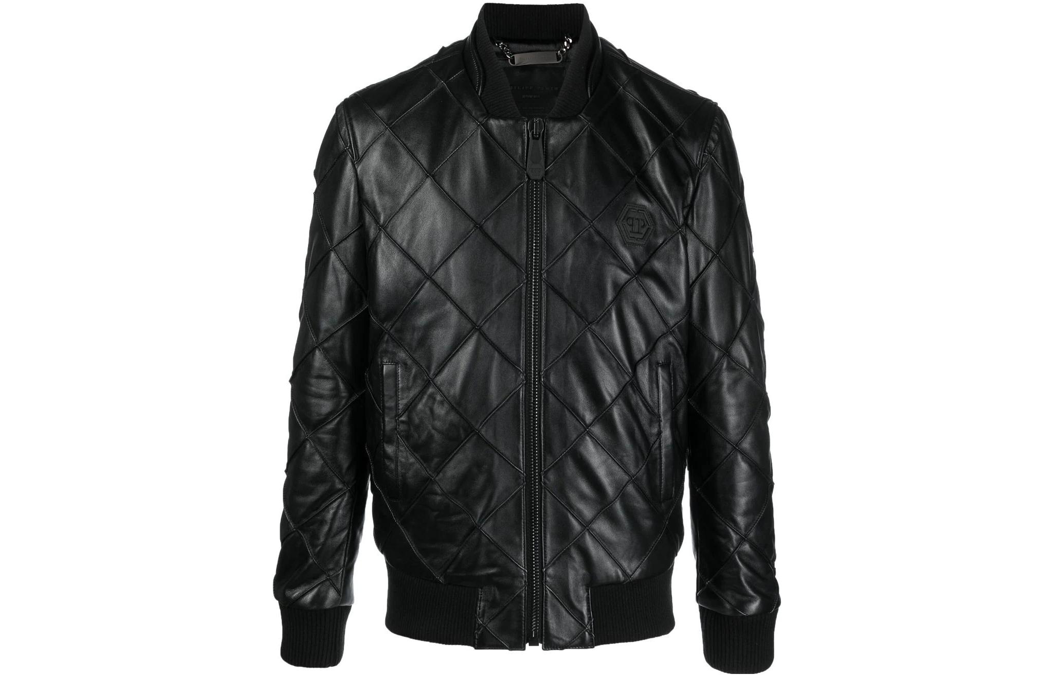 PHILIPP PLEIN FW22 Quilted Leather Bomber Jacket Black LABCMLB0894PLE010N