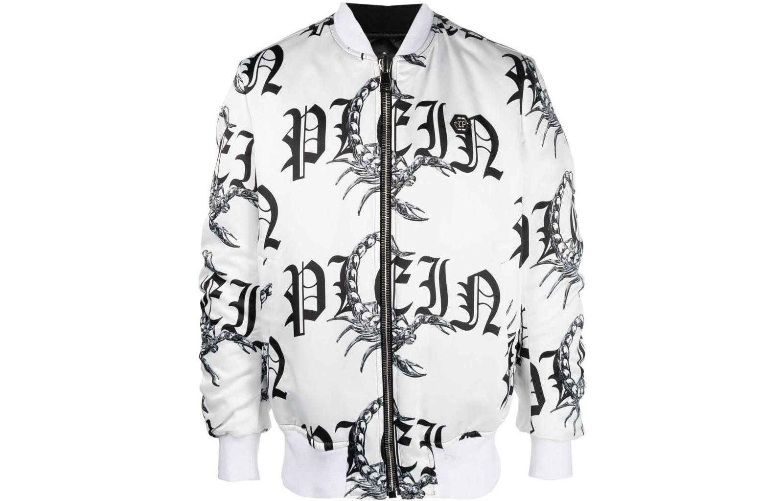 PHILIPP PLEIN FW22 Reversible Logo Print Bomber Jacket White AABCMRB2036PTE028N01