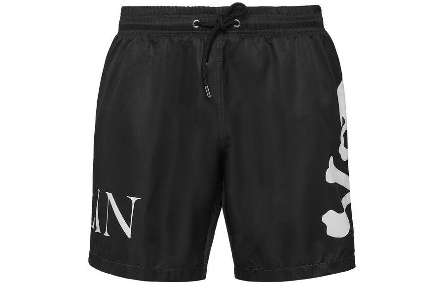 Order PHILIPP PLEIN FW22 Celana Pendek Kasual Logo Skull Cetak Hitam. PABC-MMT0312-PTE003N-02