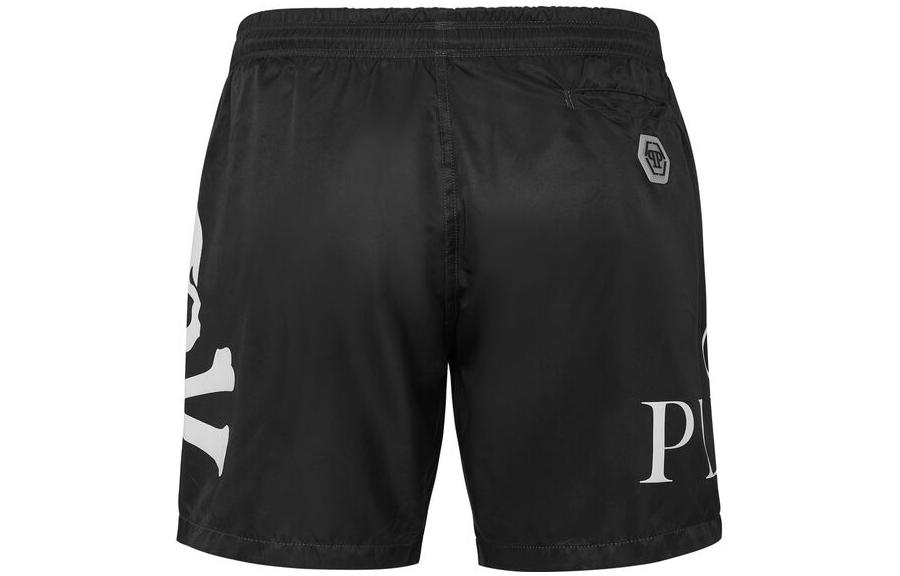 Lookbook PHILIPP PLEIN FW22 Celana Pendek Kasual Logo Skull Cetak Hitam. PABC-MMT0312-PTE003N-02