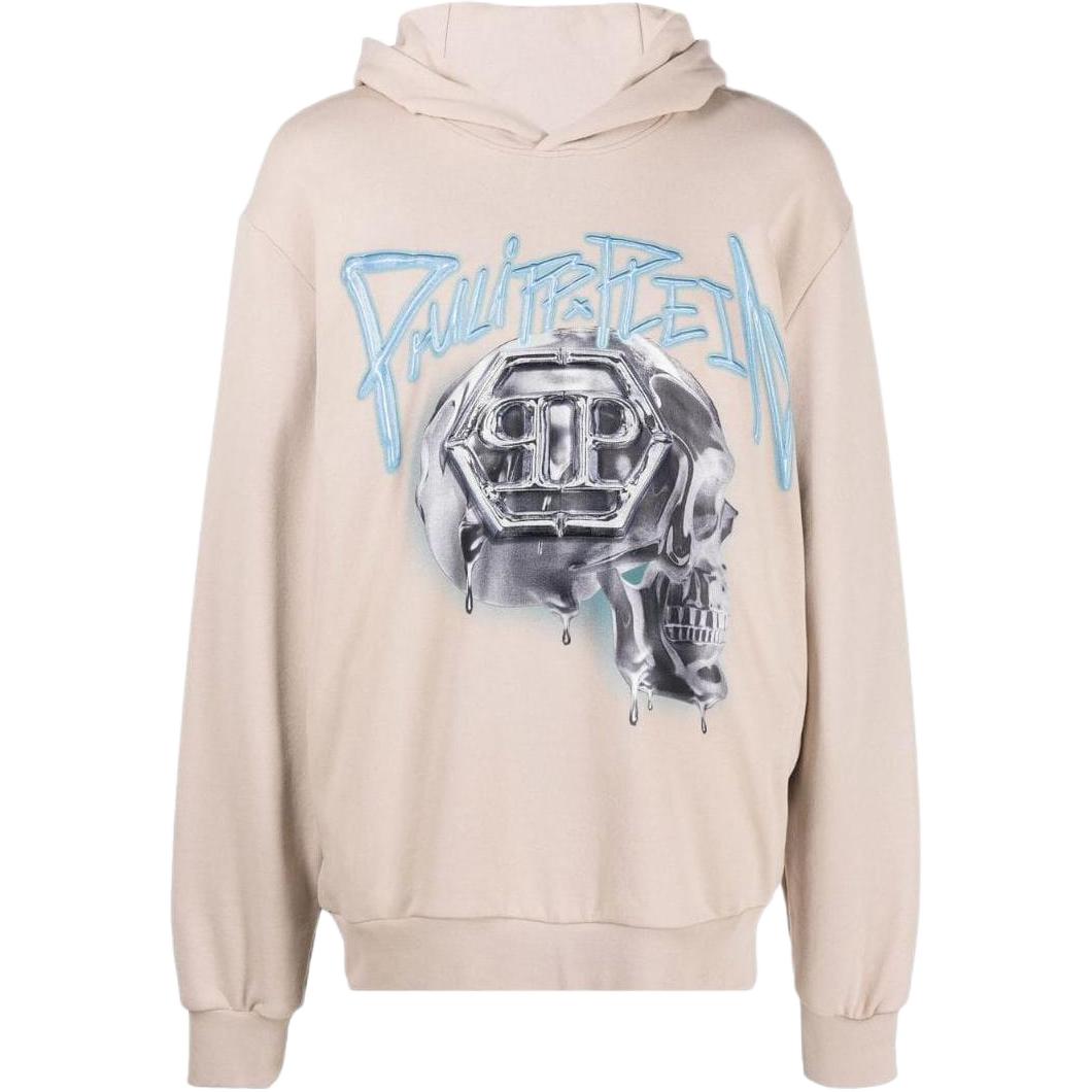 PHILIPP PLEIN FW22 Skull Print Beige Hoodie Long Sleeve AABCMJB2856PJO002N06