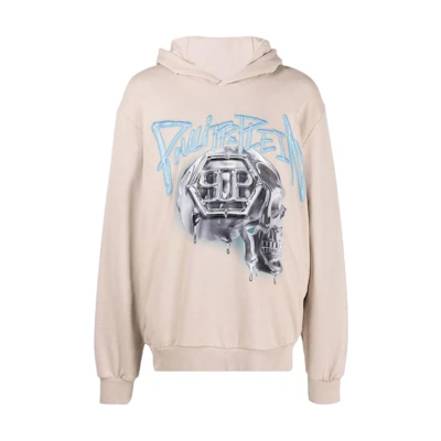 PHILIPP PLEIN FW22 Skull Print Beige Hoodie Long Sleeve AABCMJB2856PJO002N06