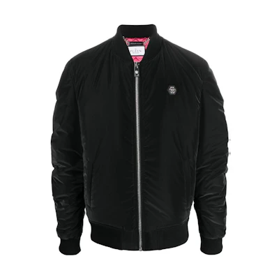 PHILIPP PLEIN FW22 Skull Print Bomber Jacket Black Long Sleeve AABCMRB2088PNY002N