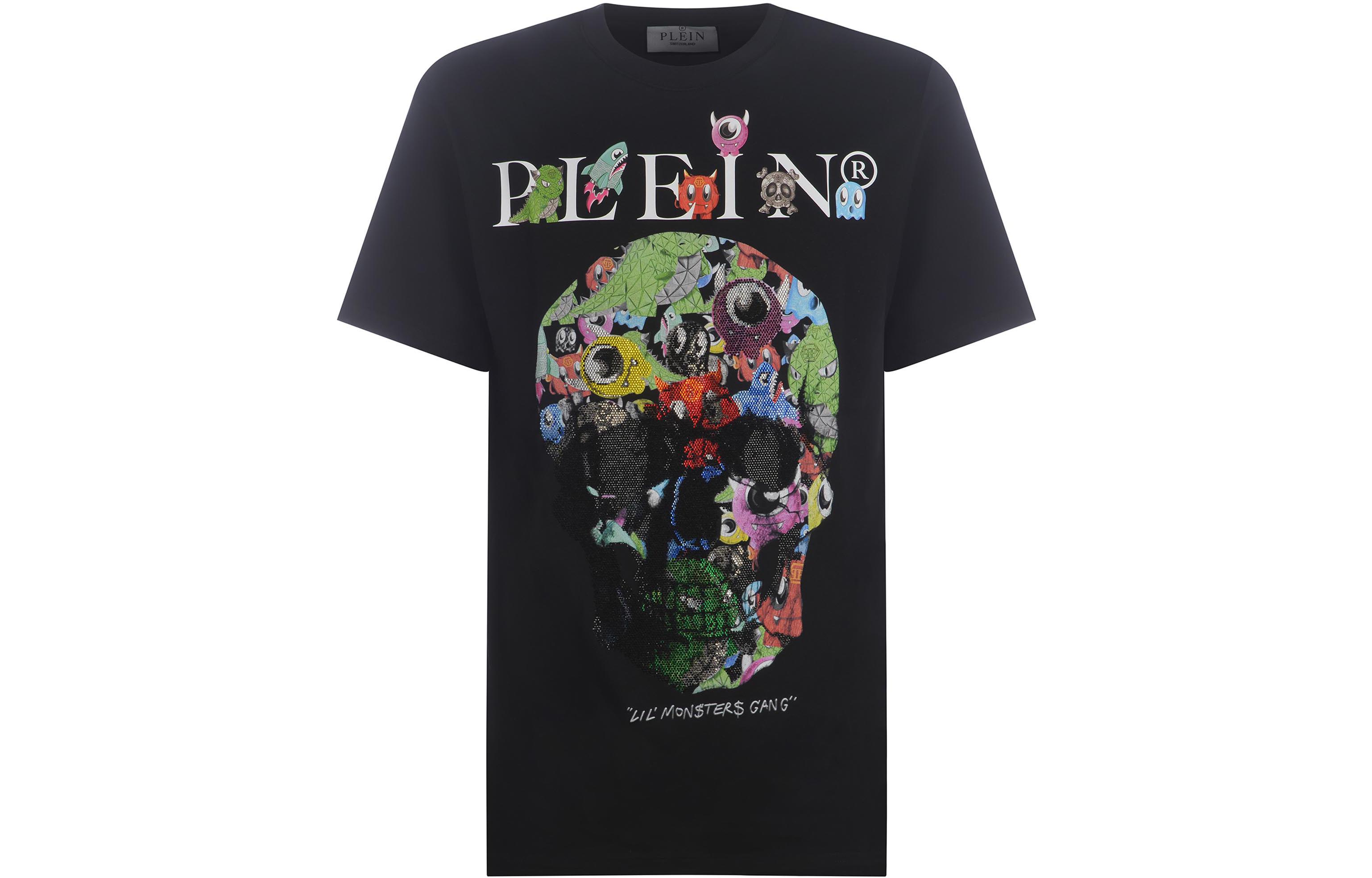 PHILIPP PLEIN FW22 Skull Print Casual Black T-Shirt for Men MTK5671PJY002N02