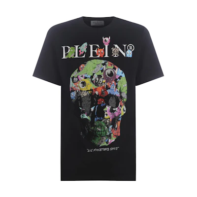 PHILIPP PLEIN FW22 Skull Print Casual Black T-Shirt for Men MTK5671PJY002N02