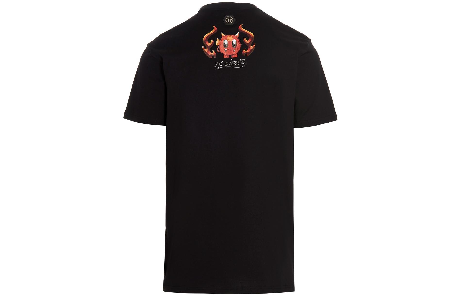 Lookbook PHILIPP PLEIN FW22 男款黑色骷髏圖案休閒短袖T恤 MTK5671PJY002N02