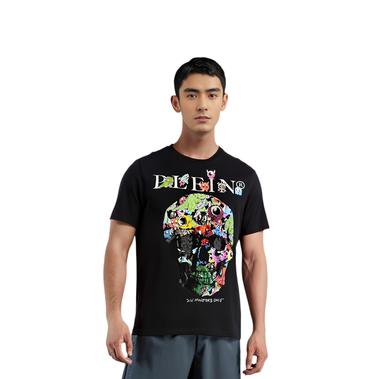Details for PHILIPP PLEIN FW22 男款黑色骷髏圖案休閒短袖T恤 MTK5671PJY002N02
