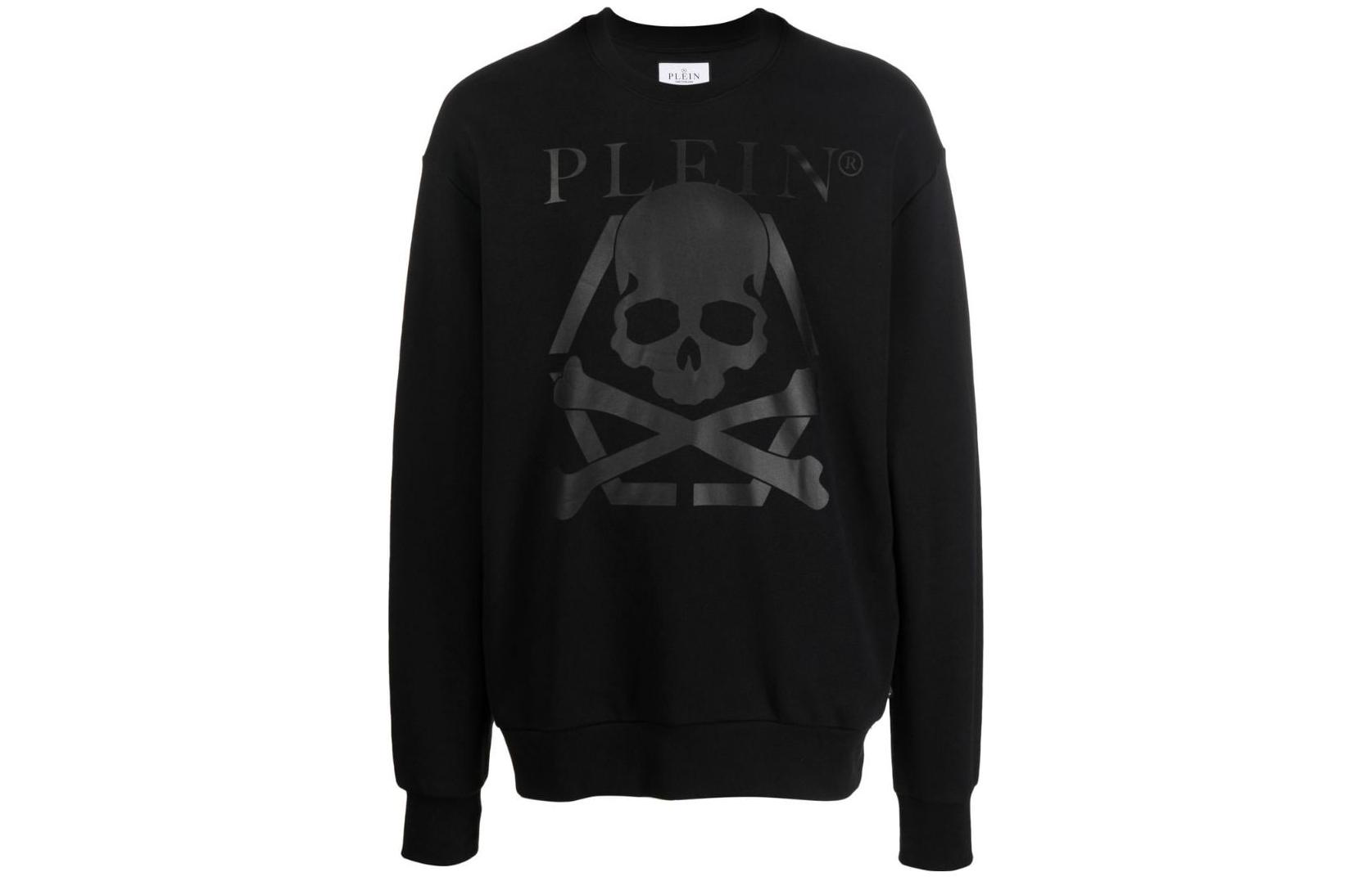 PHILIPP PLEIN FW22 Skull Print Crewneck Pullover Long Sleeve Sweatshirt Black AABCMJO0959PJY002N02