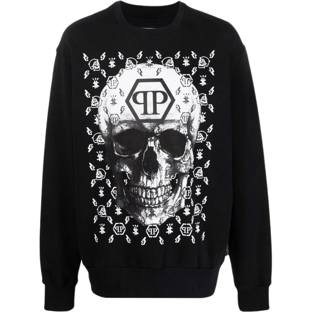PHILIPP PLEIN FW22 Skull Print Oversized Black Crewneck Sweatshirt Unisex PABCUJO0053PJO002N02