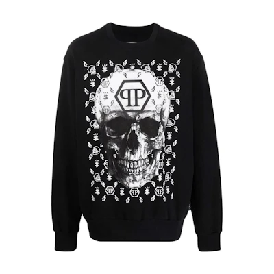 PHILIPP PLEIN FW22 Skull Print Oversized Black Crewneck Sweatshirt Unisex PABCUJO0053PJO002N02