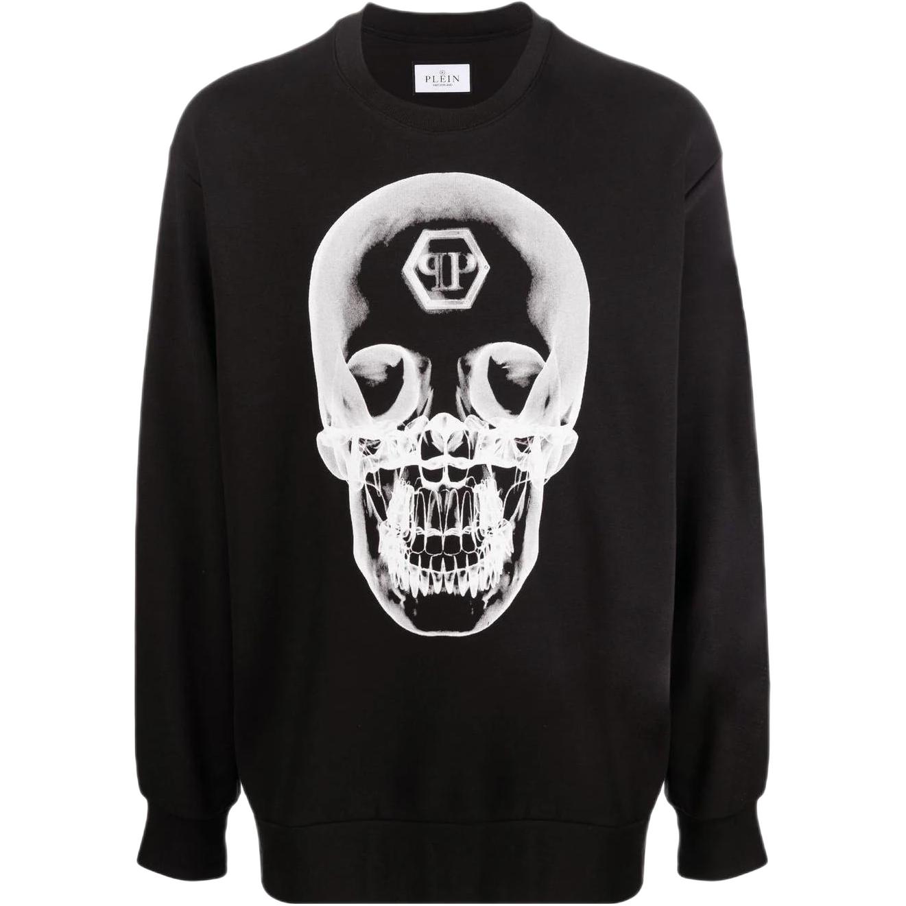 PHILIPP PLEIN FW22 Skull Print Pullover Crewneck Sweatshirt Black FABCMJO0887PJY002N