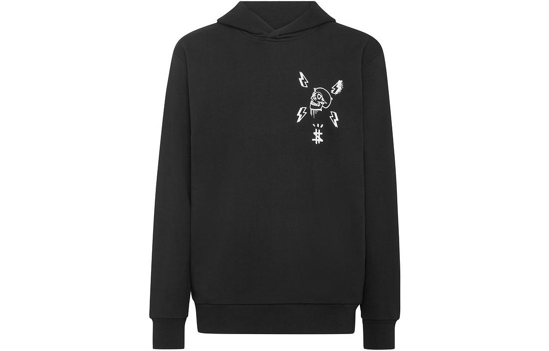 PHILIPP PLEIN FW22 Solid Color Graphic Print Hoodie Men’s Black UABCMJB2498PJO002N