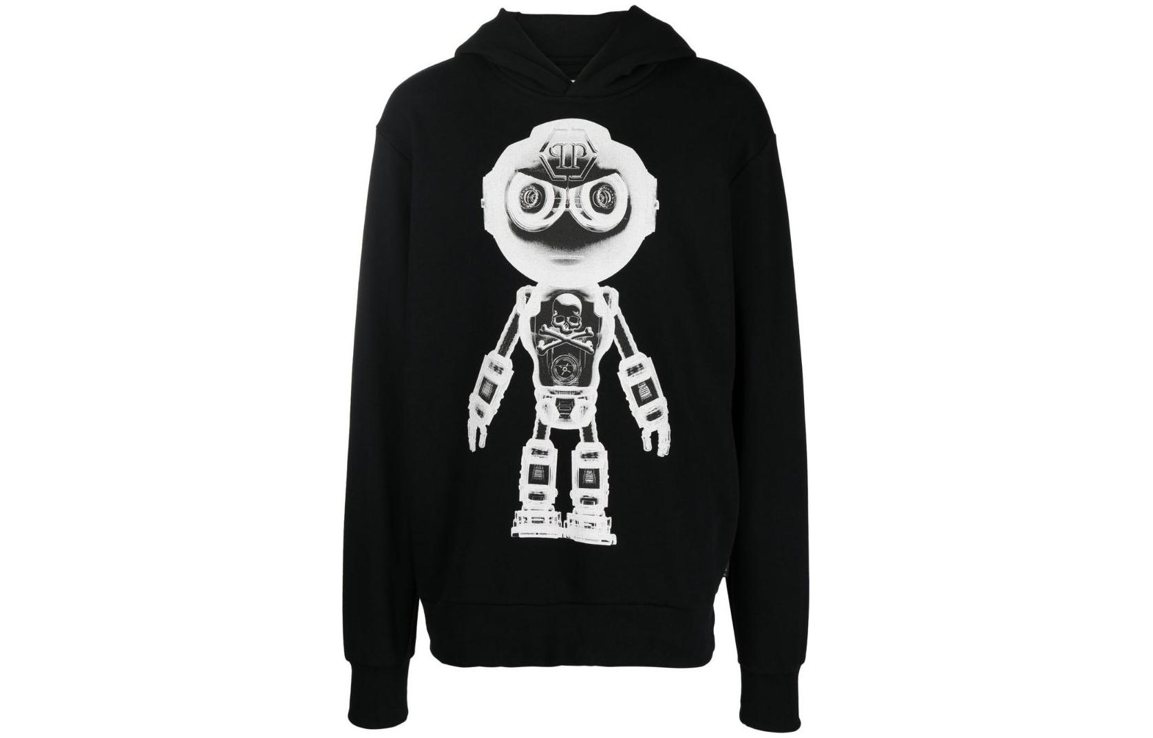 PHILIPP PLEIN FW22 Solid Logo Print Pullover Hoodie Black AABCMJB2829PJO002N02