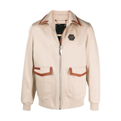 PHILIPP PLEIN FW22 Solid Patchwork Pocket Jacket for Men in Light Brown PAACMRB1691PTE003N