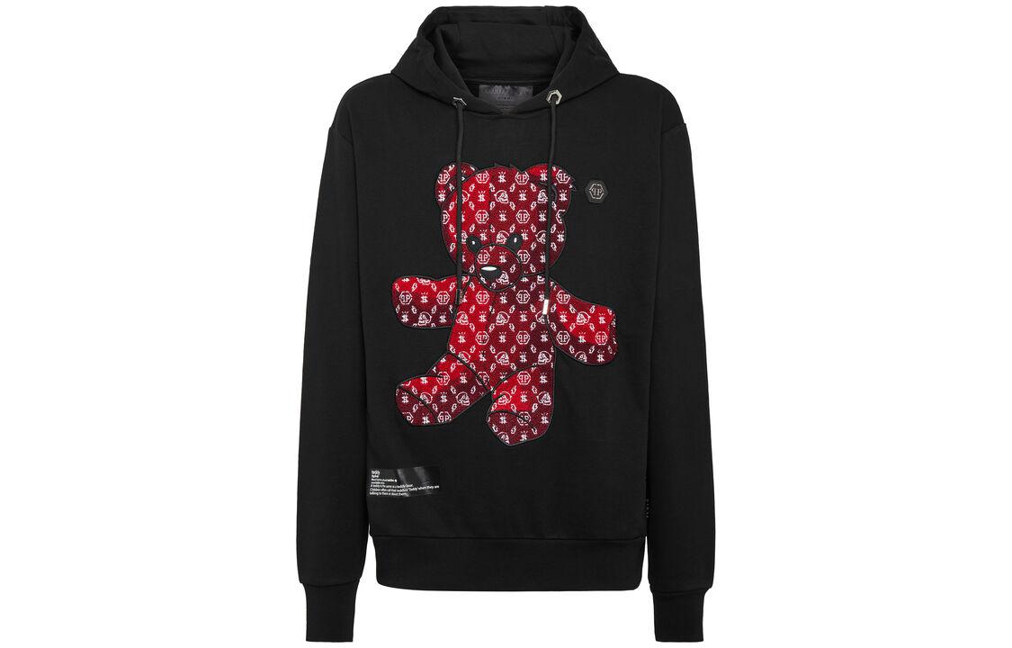 PHILIPP PLEIN FW22 Teddy Bear Print Hoodie Unisex Black UABC-MJB2068-PJO002N-0213